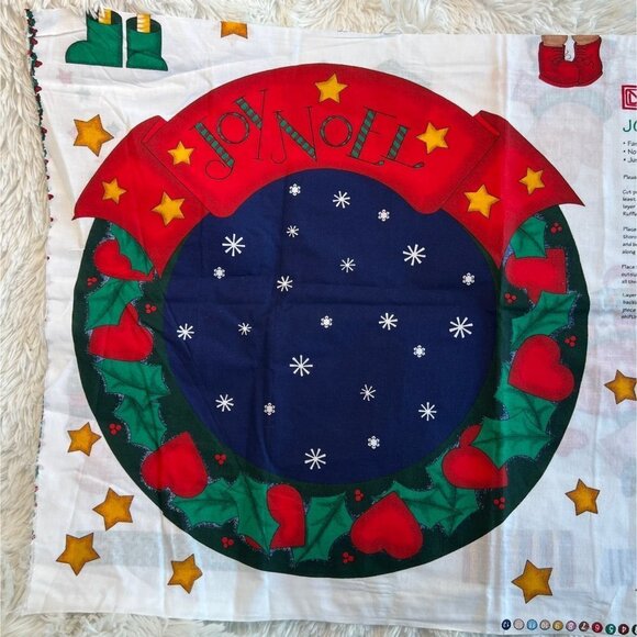 Daisy Kingdom Joy Noel Wreath Fabric Panel with Pattern Santa Christmas Holiday - Picture 1 of 7